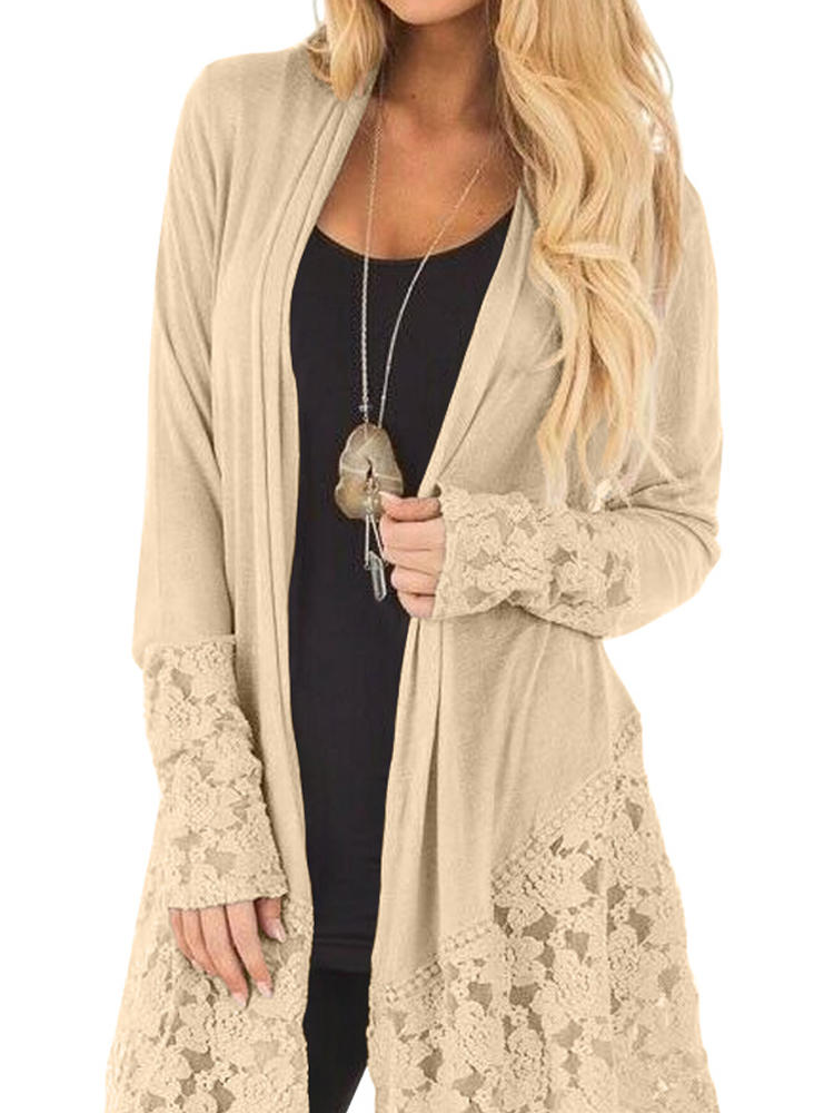 Womens Cardigan Long Sleeve Sweater Lace Coat