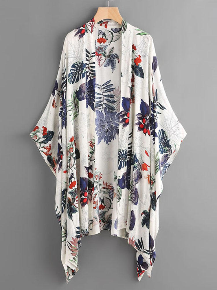 Floral Print Long Sleeve Irregular Hem Cardigans