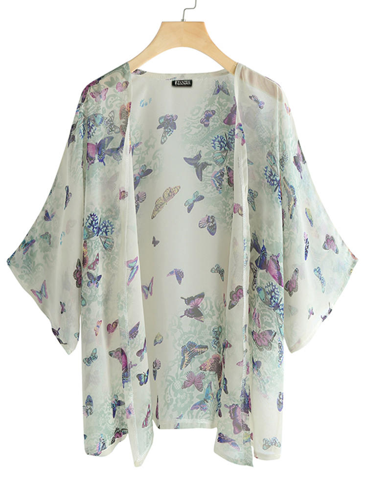 Bohemian Women Butterfly Print Half Sleeve  Loose Cardigans