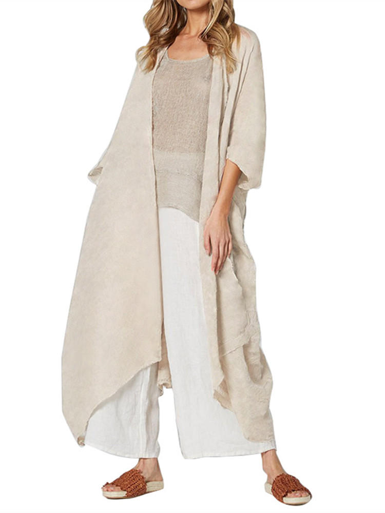 Solid Color Front Open Asymmetric Long Maxi Cardigans