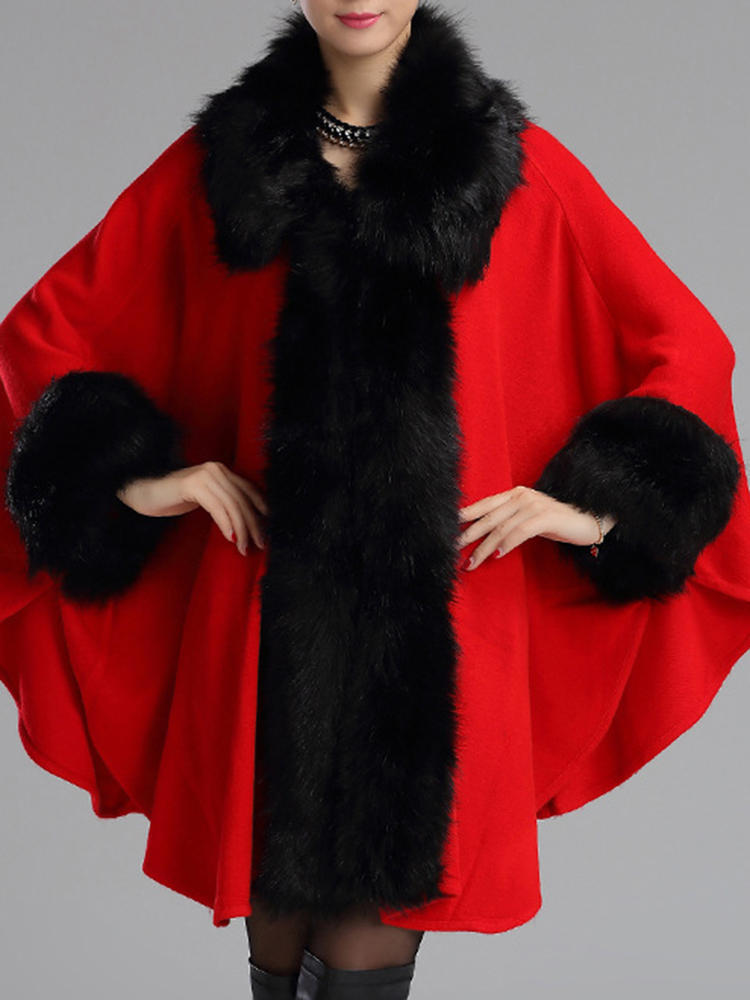 Women Winter Faux Fur Shawl Cloak