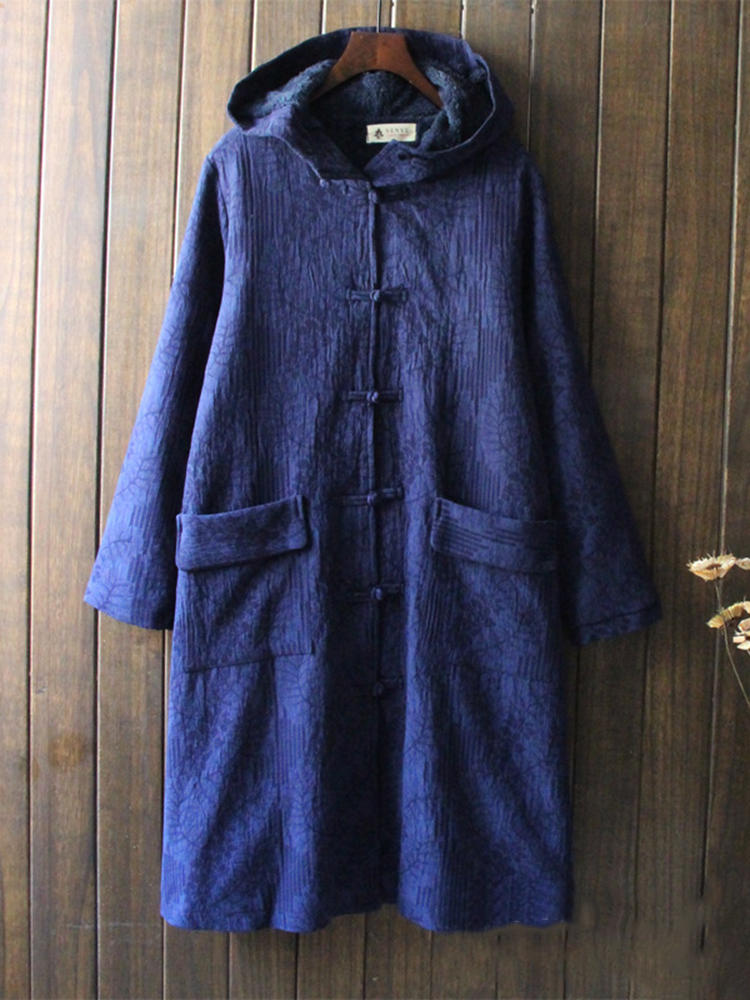 Vintage Women Single Breasted Solid Color Hooded Velvet Coat