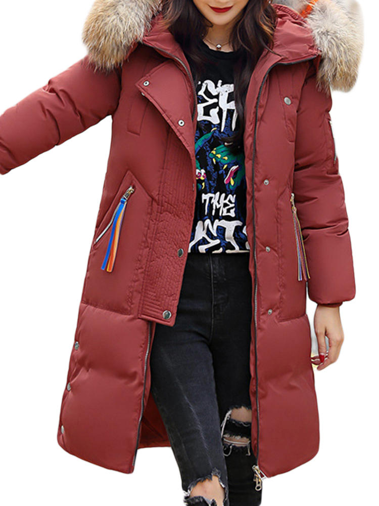 Faux Fur Hooded Long Down Coats