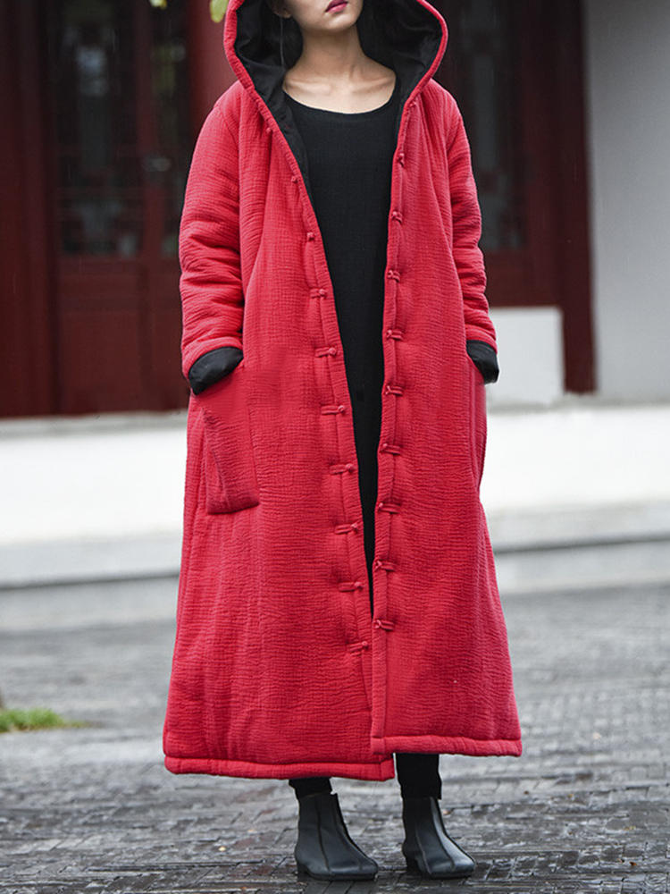 Women Hooded Frog Button Coat