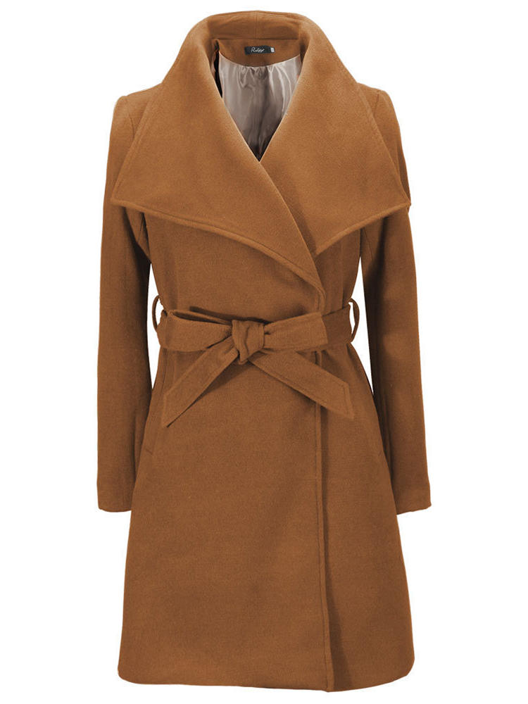 Pure Color Turn-Down Collar Wool Coats