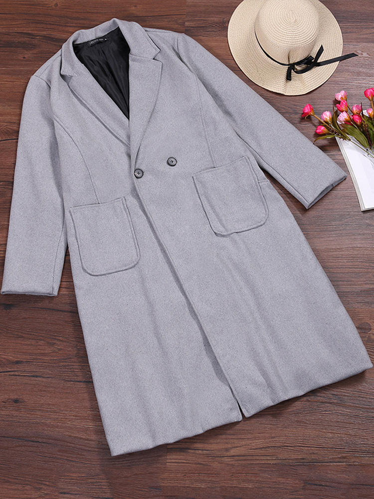 S-5XL Women Turn-Down Collar Button Wool Outwear Coat