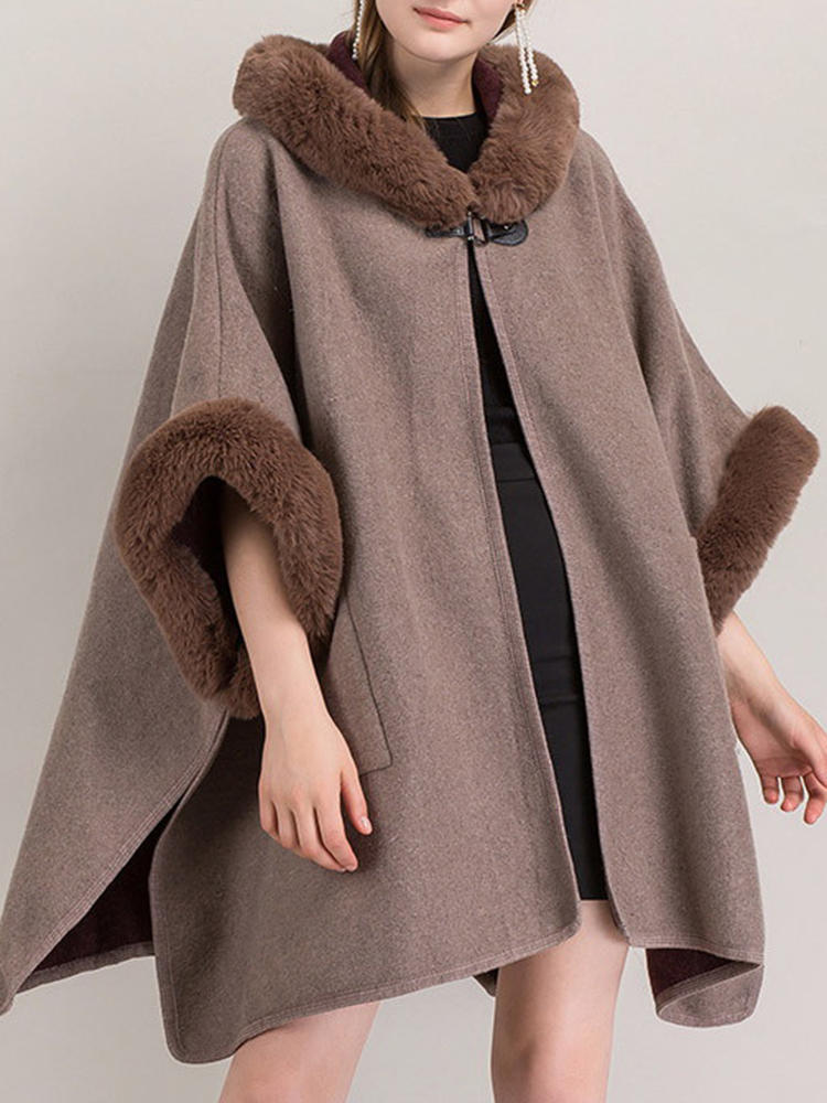 Women Cloak Shawl Hooded Crew Neck Cardigan Coats