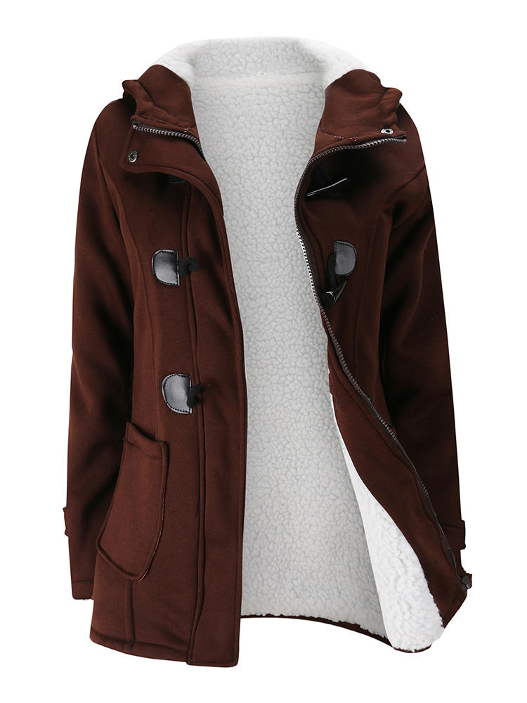 Women Hooded Coats Horn Button