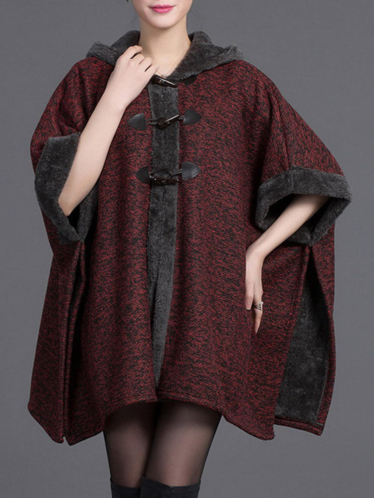 Elegant Women Cloak Shawl Hooded Crew Neck Cardigan Coats