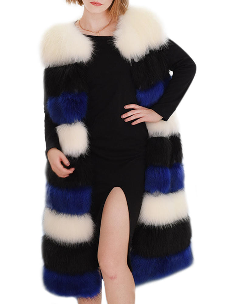 Casual Women Color Block Faux Fur Coat