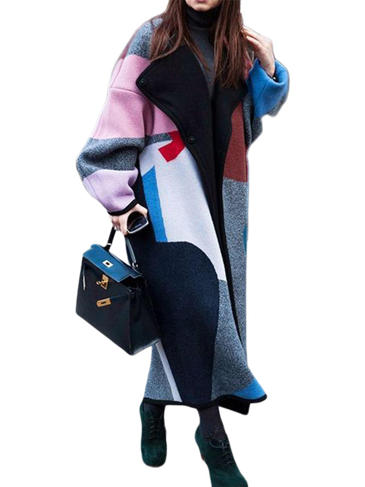 Casual Geometrical Print Long Sleeve Coats