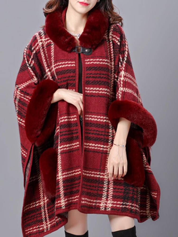 Elegant Plaid Patchwork Split Cloak