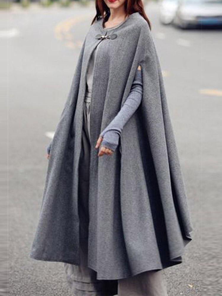 Womens Solid Winter Long Cape Cloak Casual Coats Robe Waistc