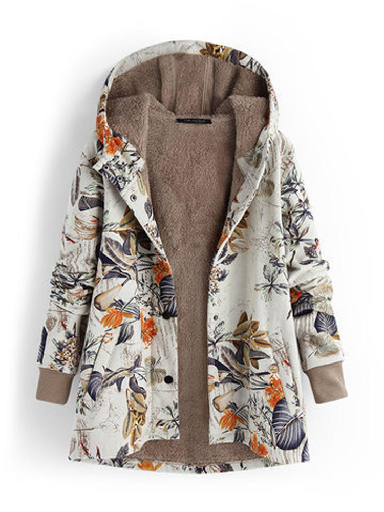 Floral Print Thicken Winter Long Sleeve Vintage Coats