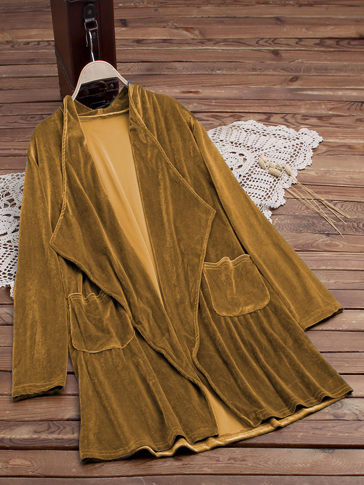 Pure Color Turn-down Collar Long Sleeve Trench Coats