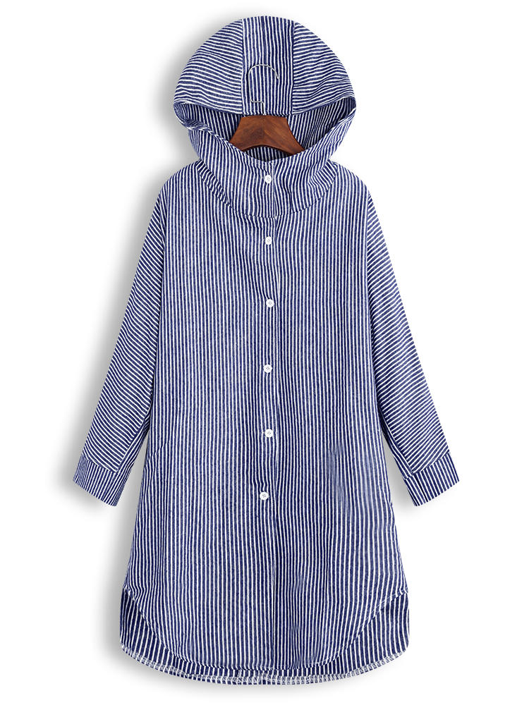 Asymmetrical Stripe Hooded Coat