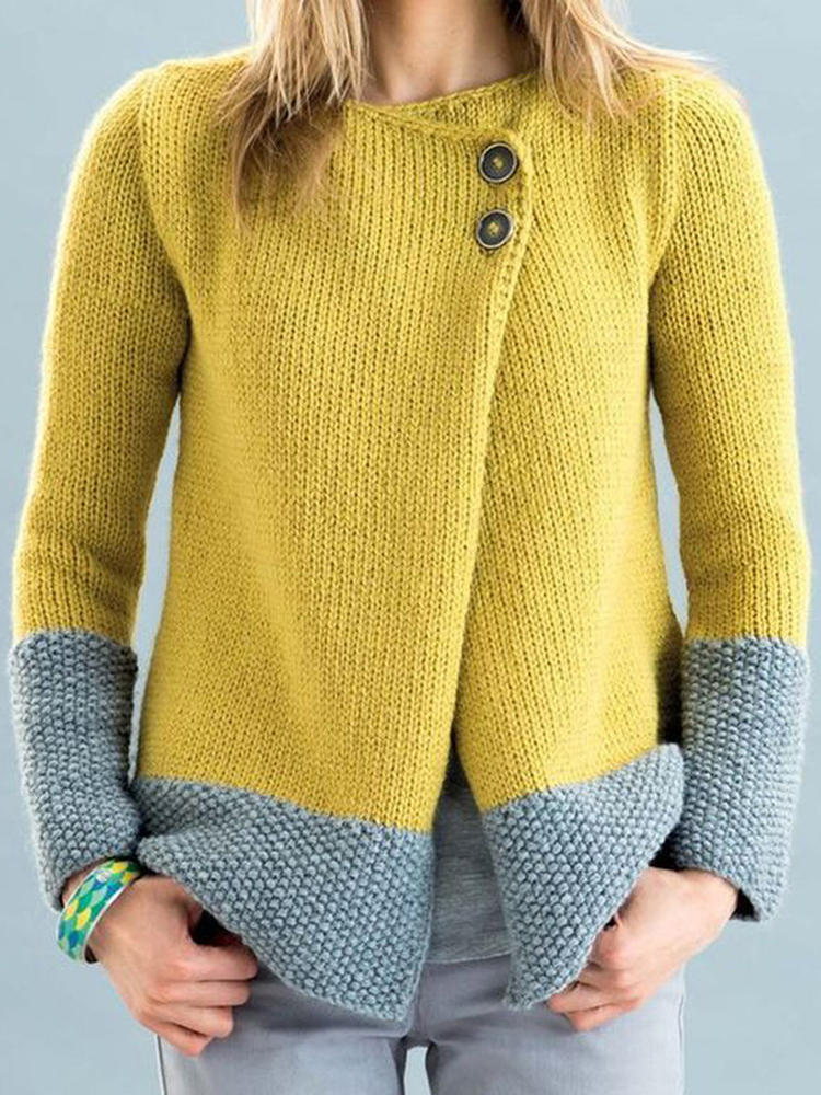 Women Casual Patchwork Irregular Sweaters Cardigans