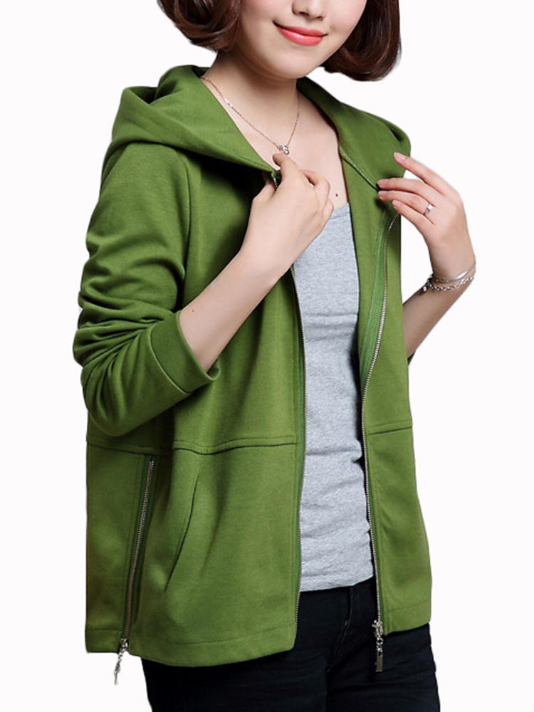 Casual Women Zip Pure Color Loose Jersey Jacket Coat Hoodie Sweatshirt