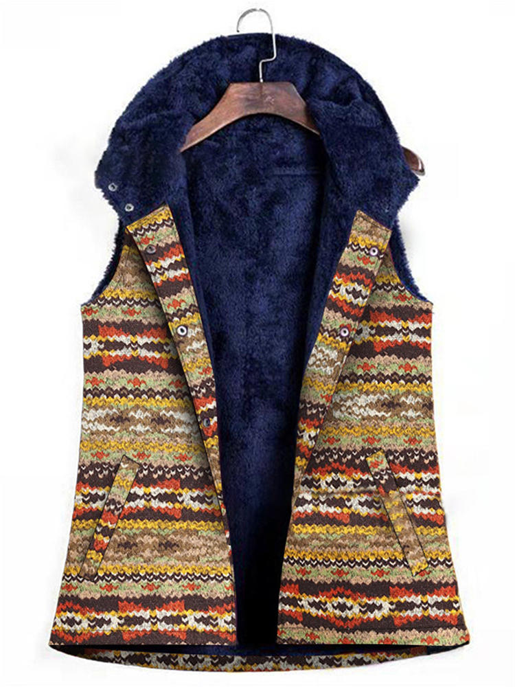 Ethnic Sleeveless Floral Print Fleece Vest Coats