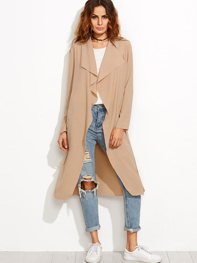 Women Waterfall Belted Blazer Trench Jacket