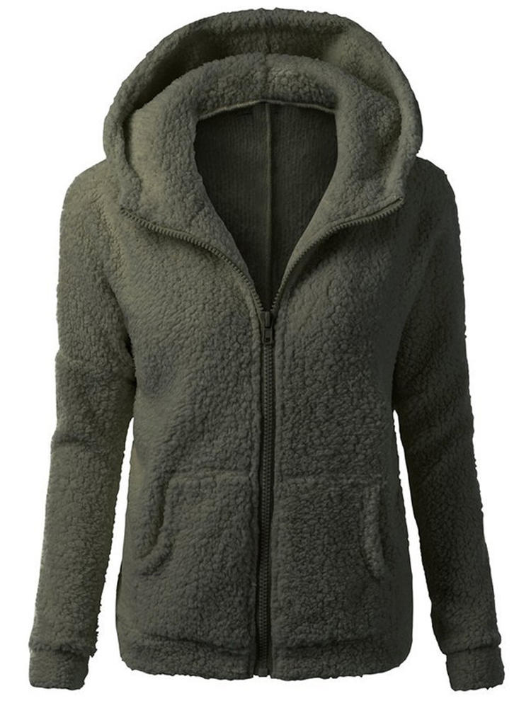 Women Casual Fleece Warm Winter Hooded Coat