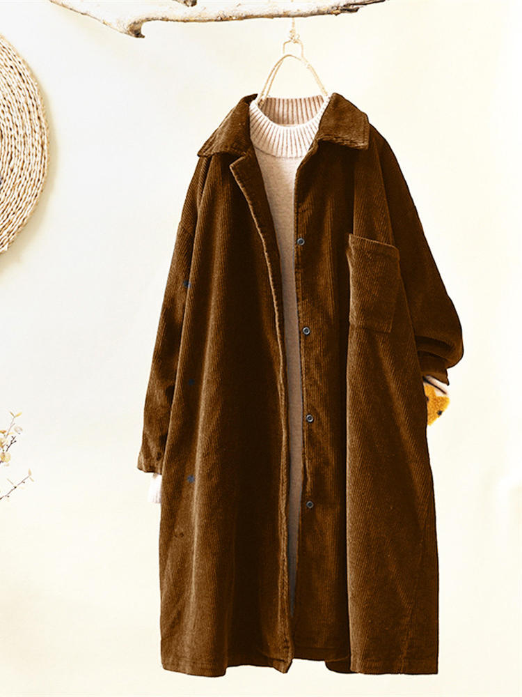 Corduroy Turn-down Collar Long Sleeve Vintage Coats