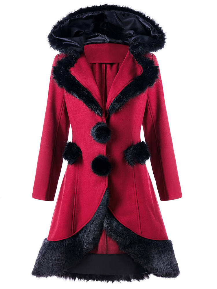 Women Faux Fur Patchwork Hooded Coat