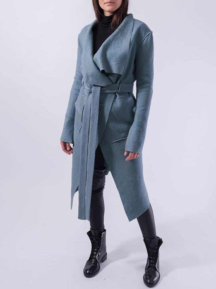 Women Long Sleeve Lapel Solid Color Trench Coats