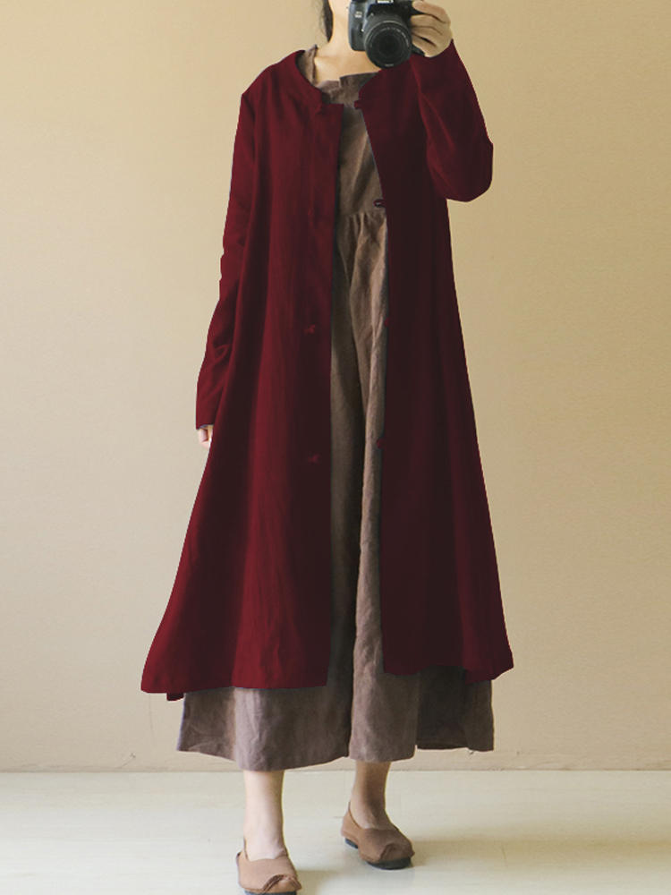 M-5XL Women Long Sleeve Button Down Long Maxi Coat