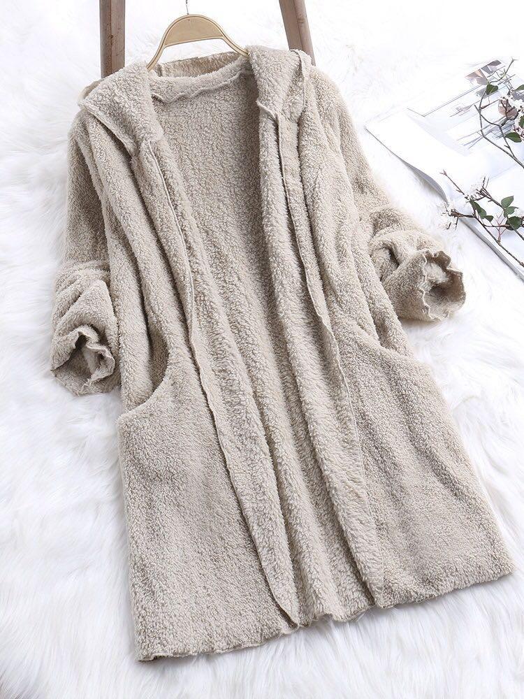 Solid Color Fleece Warm Winter Long Sleeve Coats