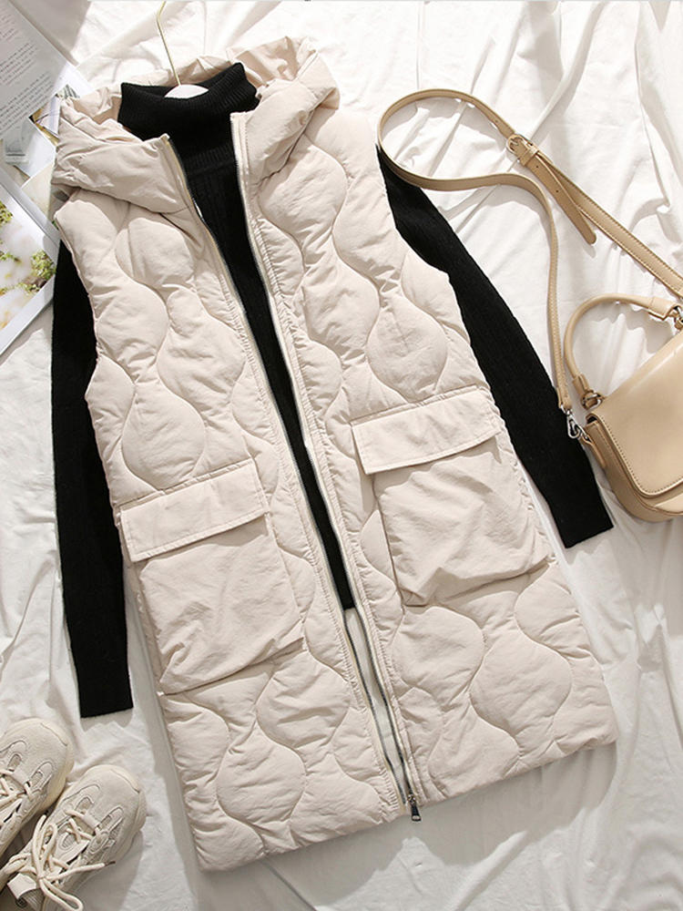 Women Sleeveless Turn-down Collar Thick Vest Coats