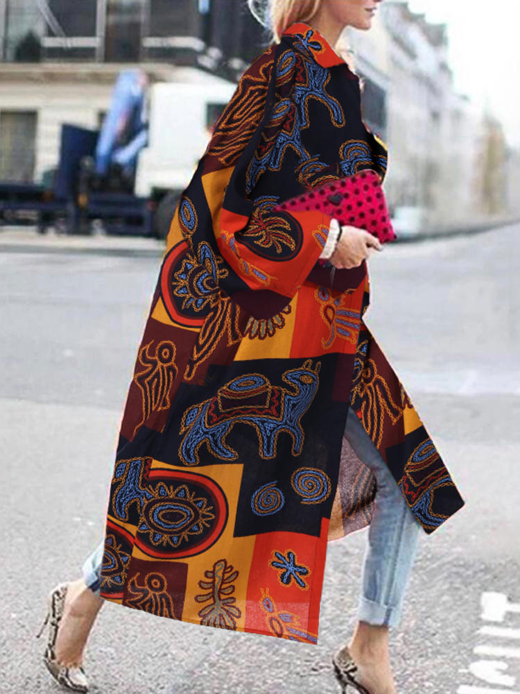 Women Vintage Loose Printed Long Sleeve Cardigans