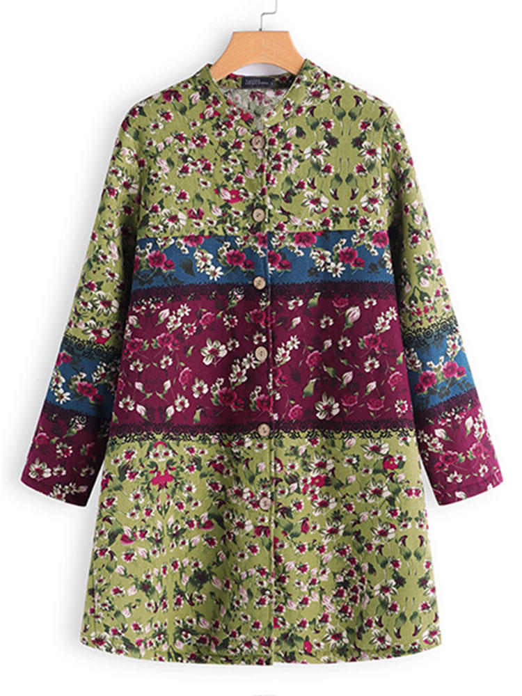 Women Vintage Floral Print Long Sleeve Button Cardigans