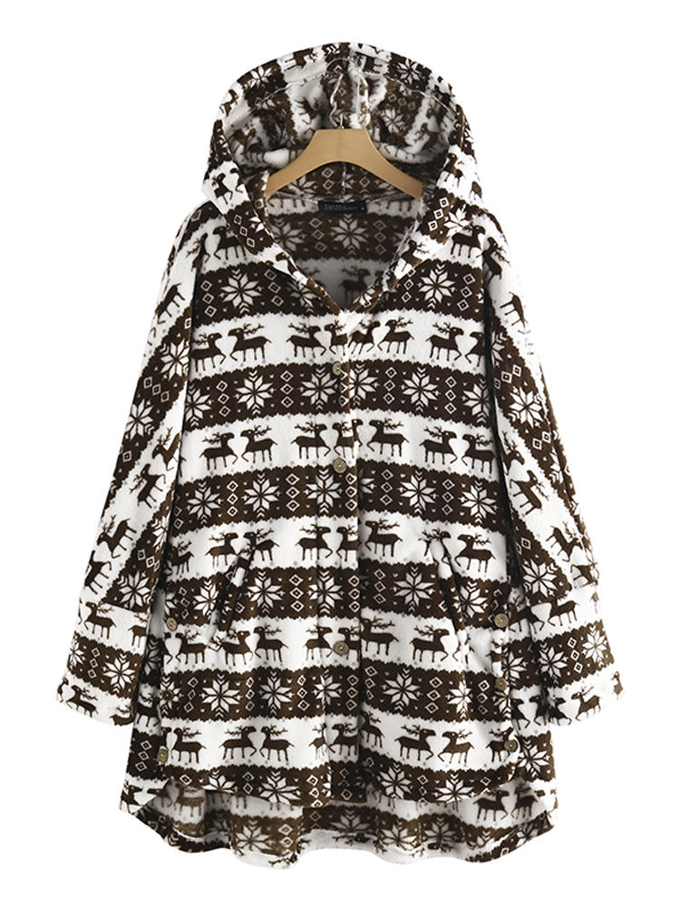 Print Long Sleeve Hooded Coats