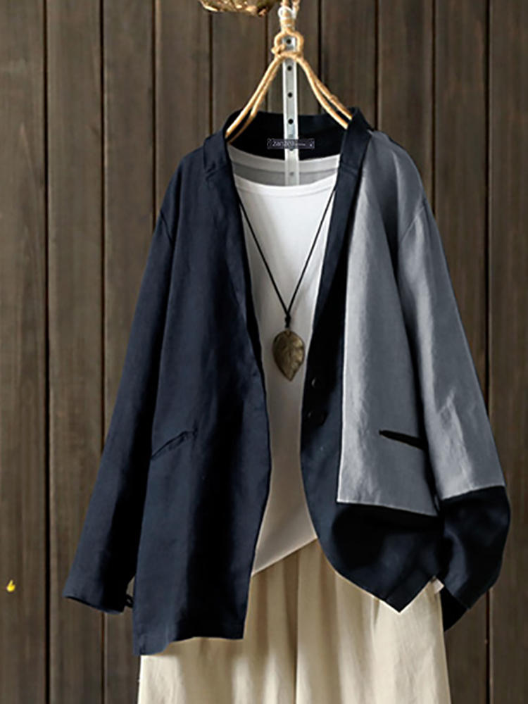 Color Patchwork Open Front Coat Blazers