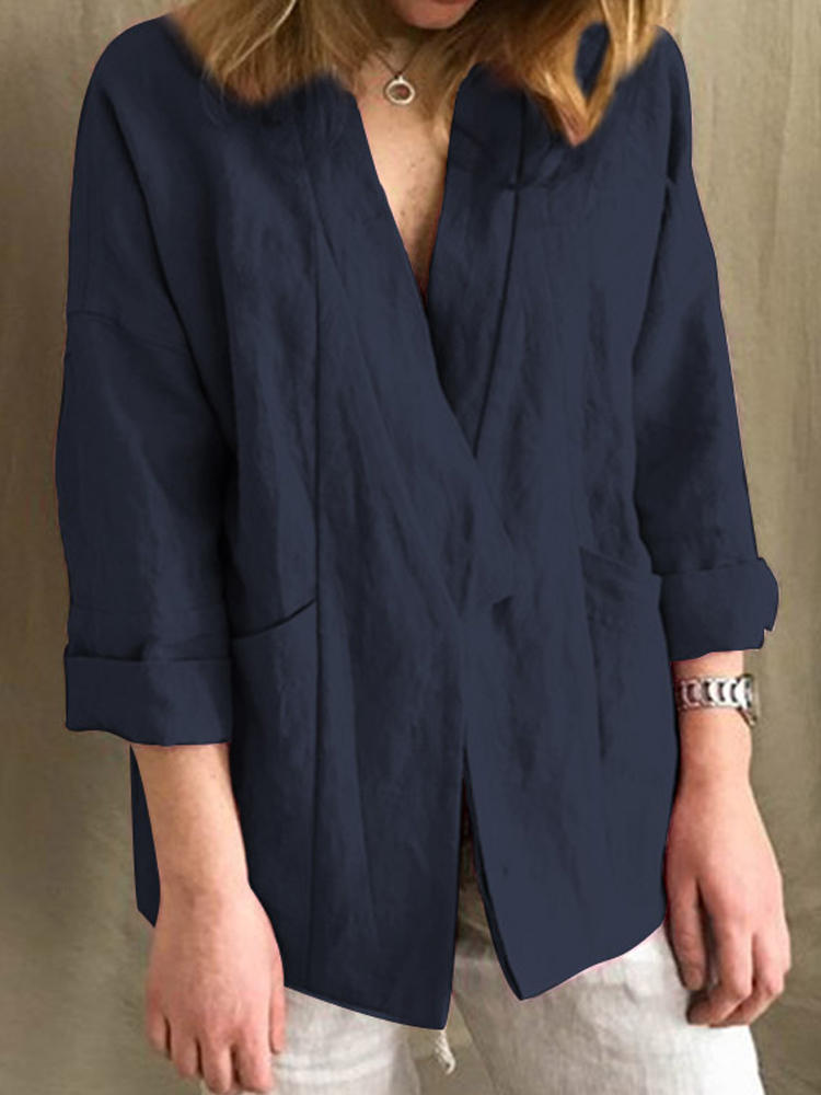 Women Long Sleeve Pocket Loose Casual Cardigan