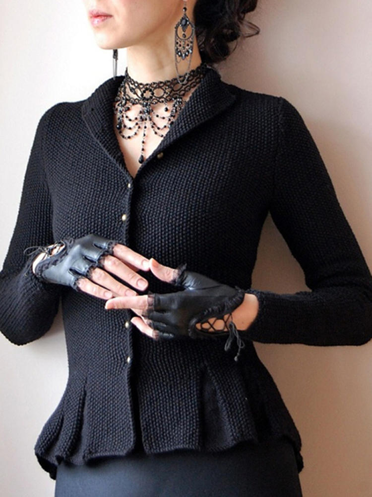 Collar Buttoned Long Sleeved Knitted Coats