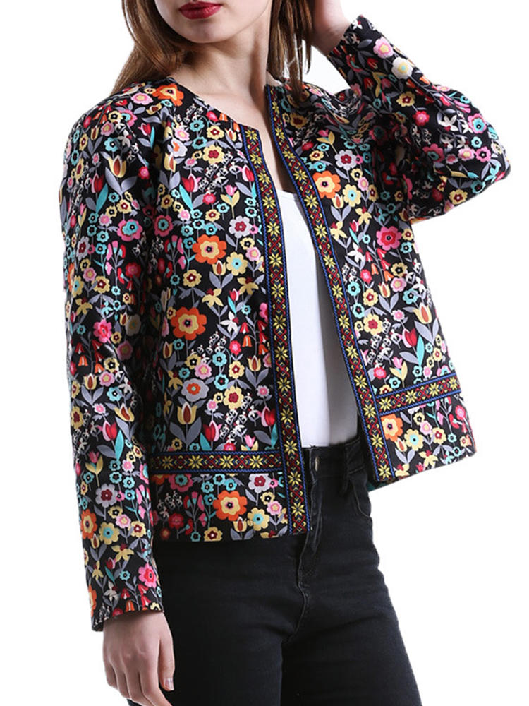 Ethnic Floral Print Long Sleeve Coats