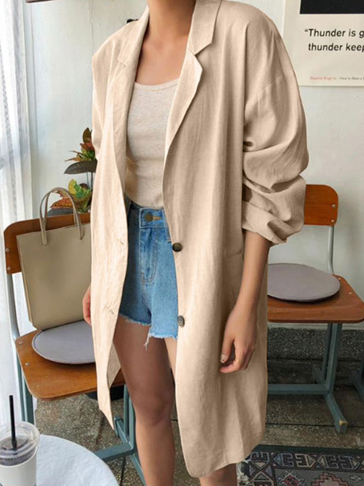 Women Solid Button Long Thin Coats Cardigans