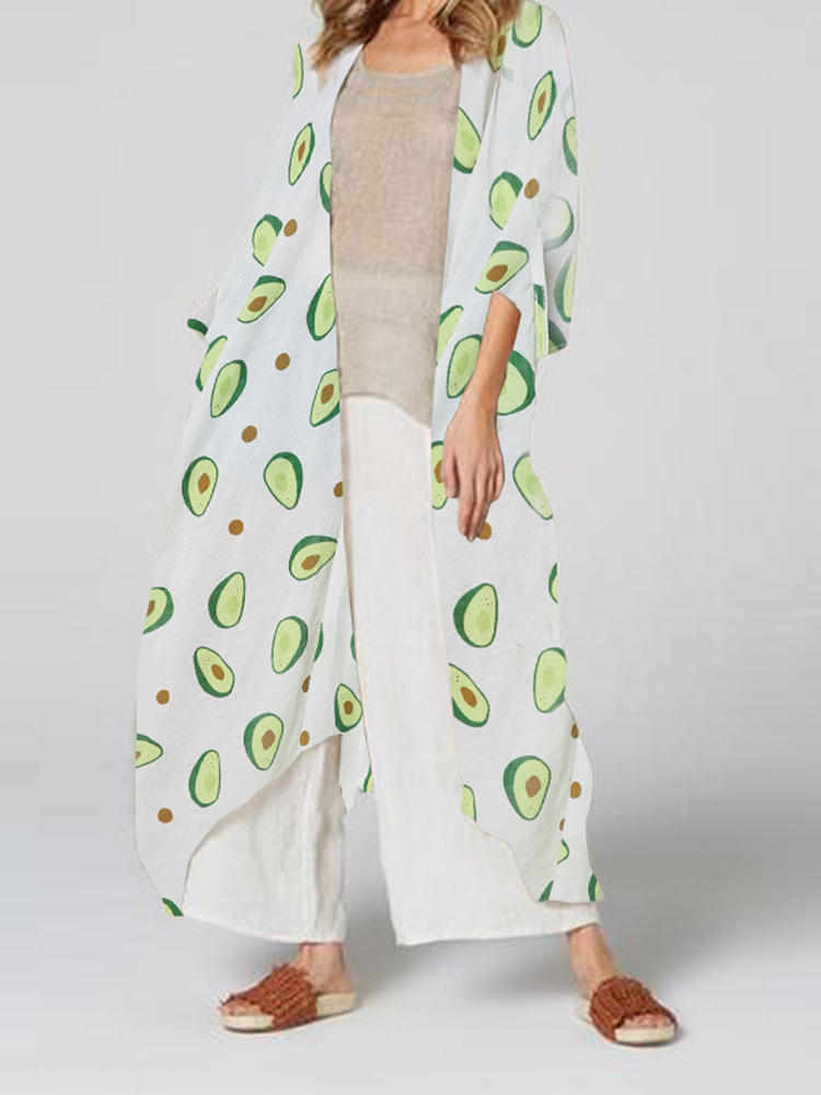 Women Casual  Avocado Printed Long Sleeve Cardigans