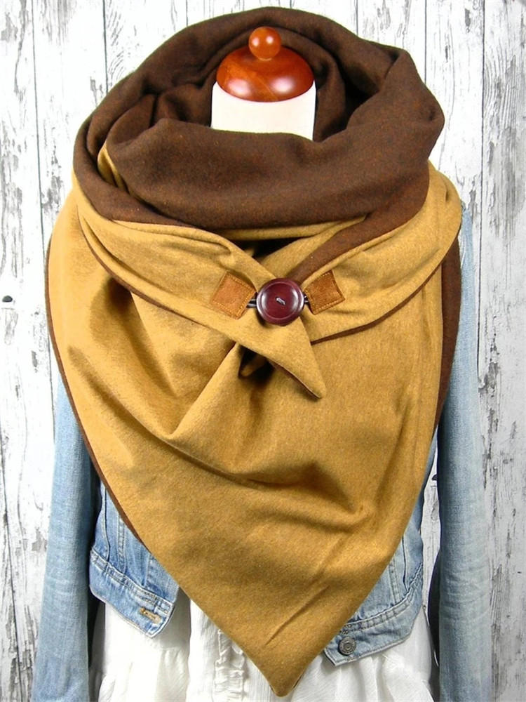 Pure Color Button Thick Scarf Casual Shawl