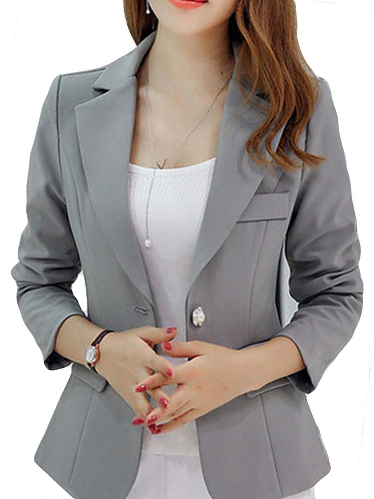 Solid Color One Button Slim Office Lady Suit Jacket