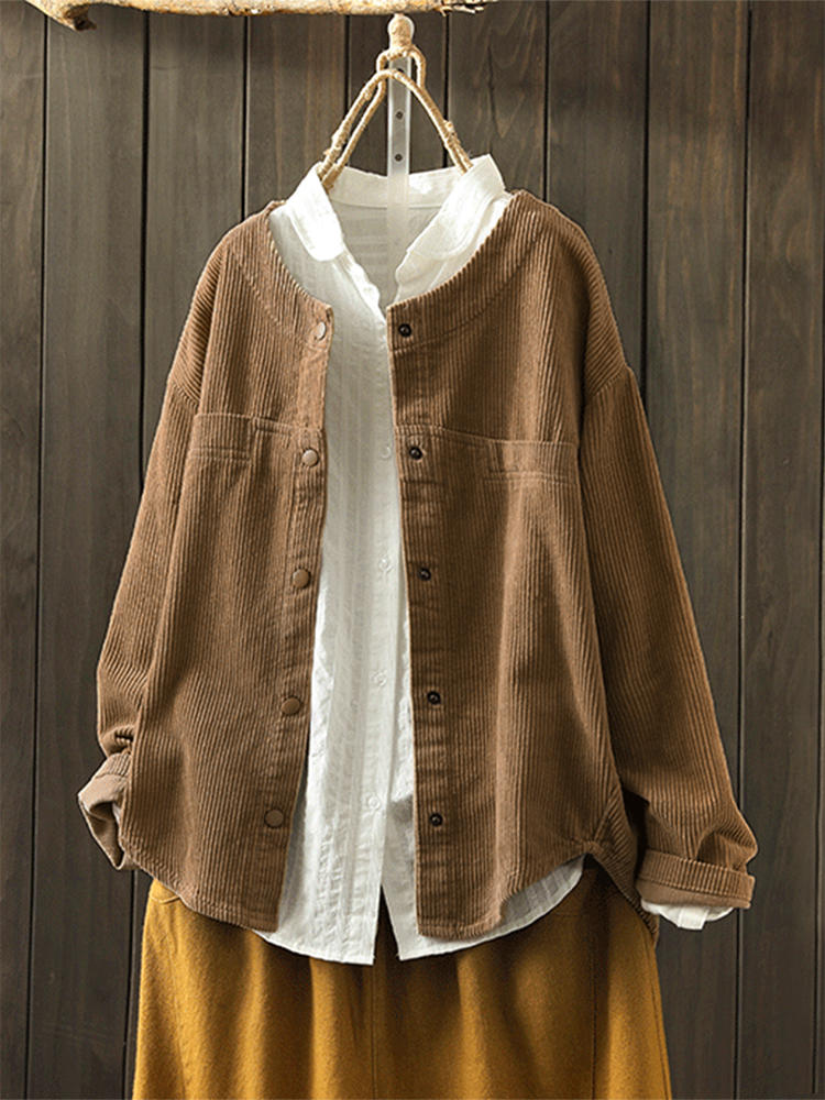 Solid Color Long Sleeve Corduroy Coats