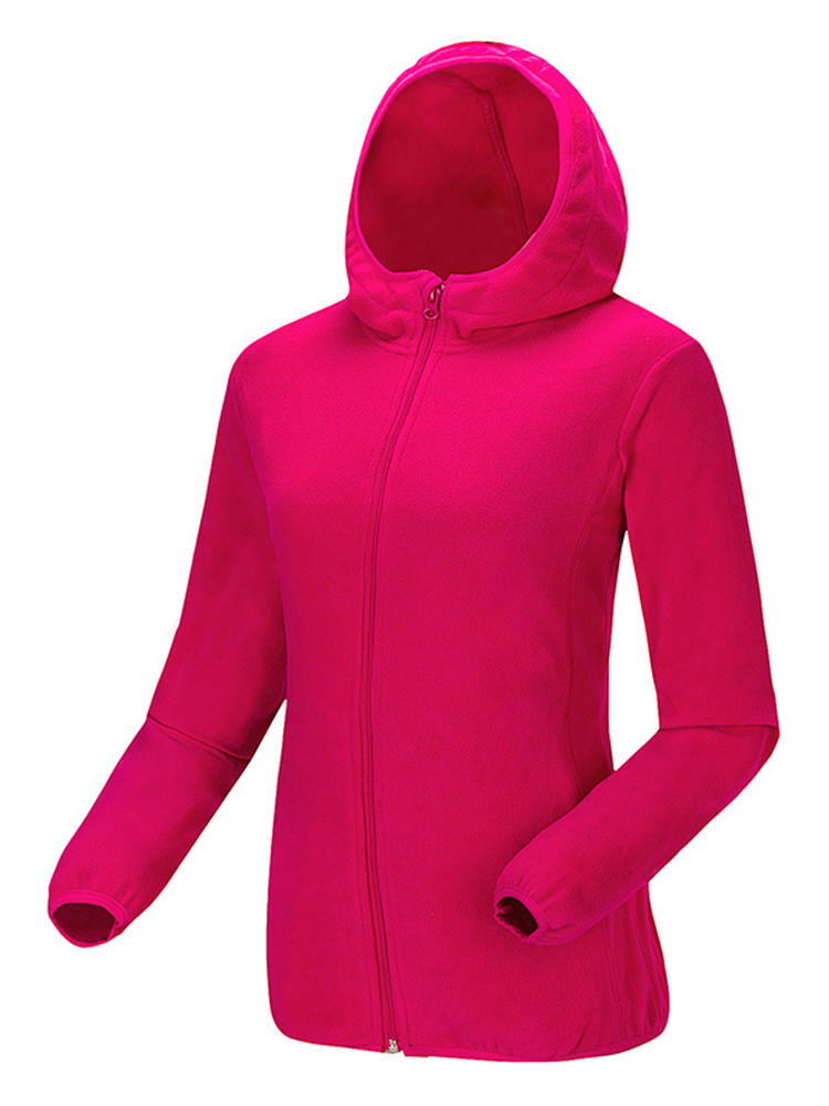 Women Fleece Hooded Long Sleeve Windproof Hiking Sportswear Coat