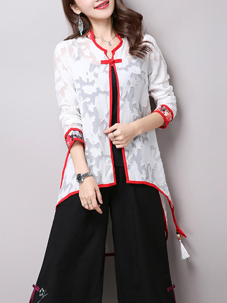 Folk Style Plate Buckle Irregular Women Cardigans