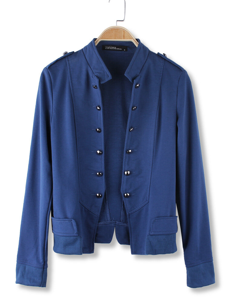 Solid Color Stand-up Collar Double Breasted Jacket Outerwear