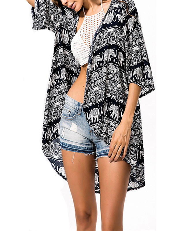 Women Summer Beach Floral Print Vintage Cardigans