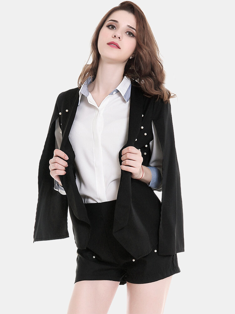 Women Solid Casual Split Business Shawl Blazers