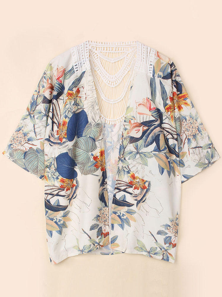 Bohemian Floral Crochet Hollow Out Women Beach Top Cardigan