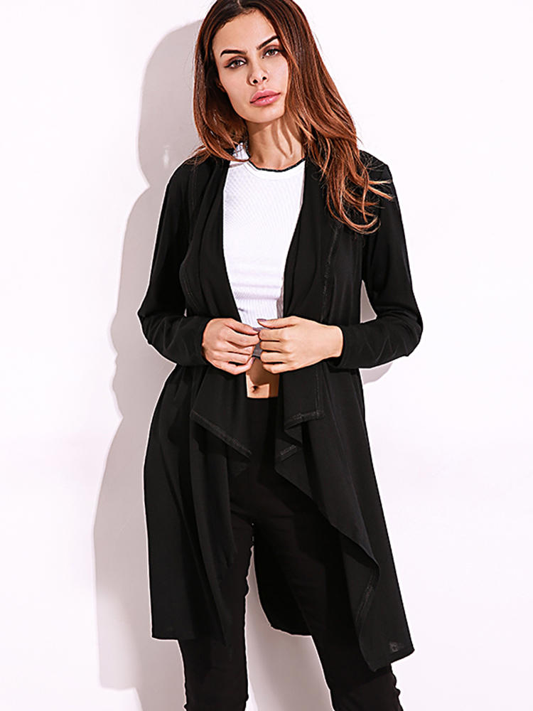 Casual Women Lapel Long Sleeve Solid Color Pockets Cardigan